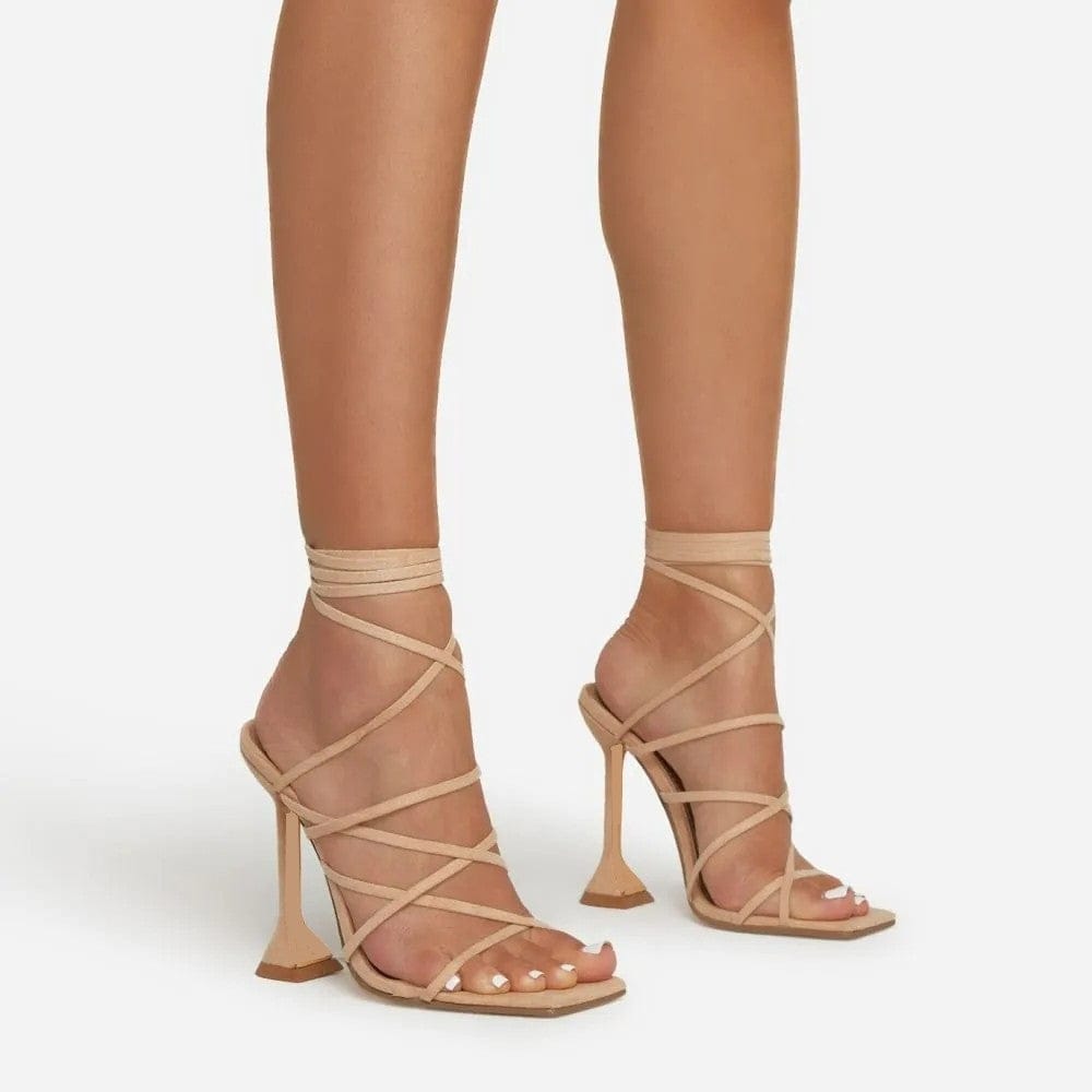 Ankle Strappy Sandals Buckle Stiletto Heel Square Toe Shoes Bennys Beauty World