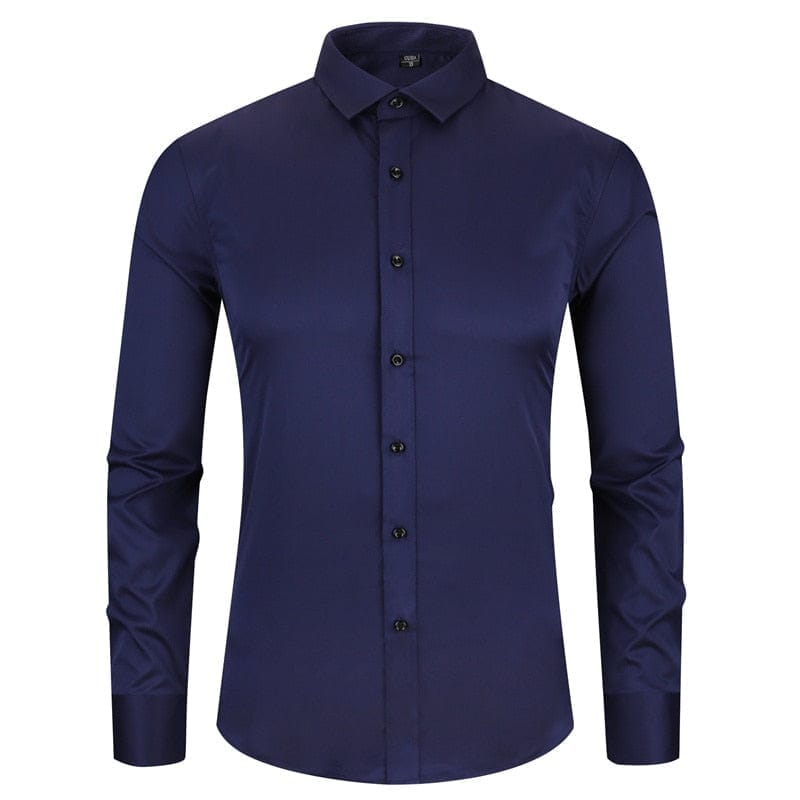 Anti-Wrinkle No-Ironing Elasticity Slim Fit Men Casual Long Sleeved Shirt Bennys Beauty World