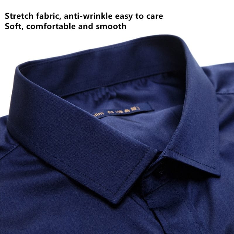 Anti-Wrinkle No-Ironing Elasticity Slim Fit Men Casual Long Sleeved Shirt Bennys Beauty World