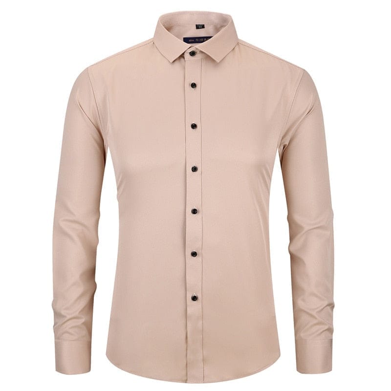 Anti-Wrinkle No-Ironing Elasticity Slim Fit Men Casual Long Sleeved Shirt Bennys Beauty World