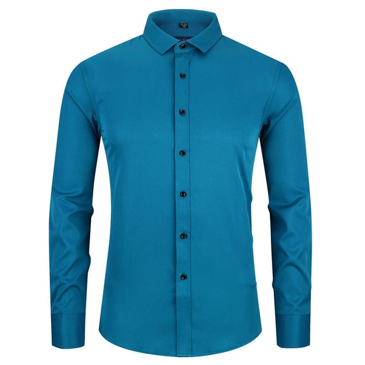 Anti-Wrinkle No-Ironing Elasticity Slim Fit Men Casual Long Sleeved Shirt Bennys Beauty World