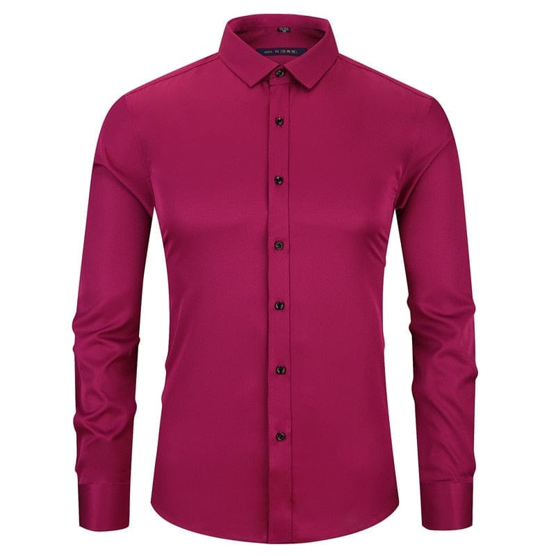 Anti-Wrinkle No-Ironing Elasticity Slim Fit Men Casual Long Sleeved Shirt Bennys Beauty World