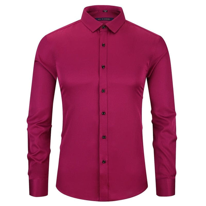 Anti-Wrinkle No-Ironing Elasticity Slim Fit Men Casual Long Sleeved Shirt Bennys Beauty World