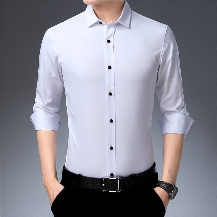 Anti-Wrinkle No-Ironing Elasticity Slim Fit Men Casual Long Sleeved Shirt Bennys Beauty World