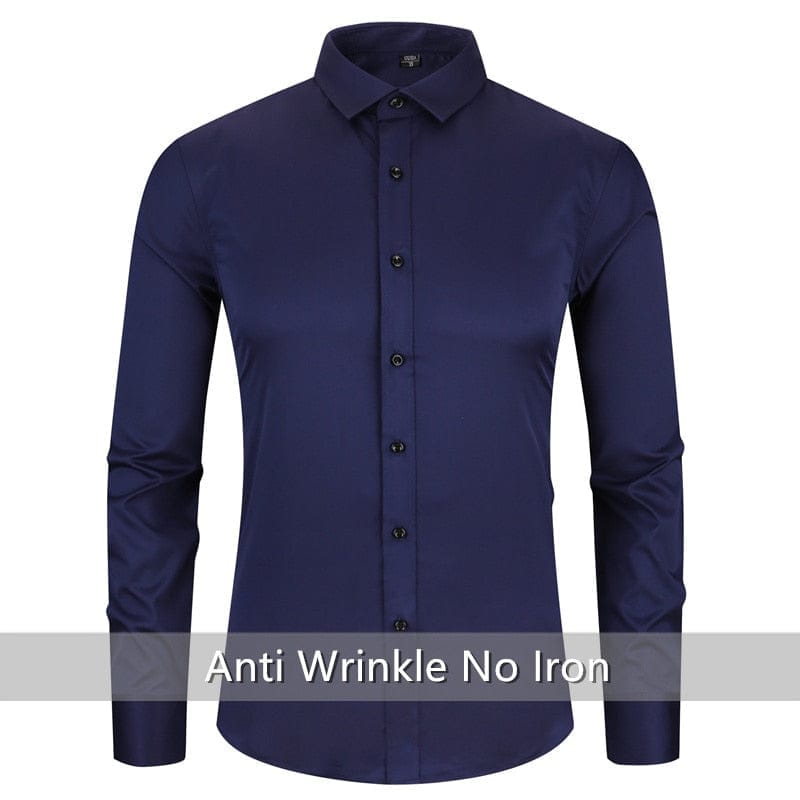 Anti-Wrinkle No-Ironing Elasticity Slim Fit Men Casual Long Sleeved Shirt Bennys Beauty World