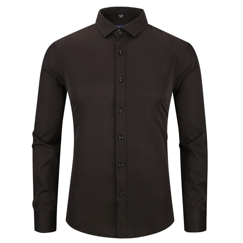 Anti-Wrinkle No-Ironing Elasticity Slim Fit Men Casual Long Sleeved Shirt Bennys Beauty World