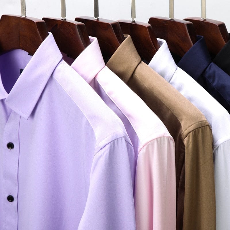 Anti-Wrinkle No-Ironing Elasticity Slim Fit Men Casual Long Sleeved Shirt Bennys Beauty World