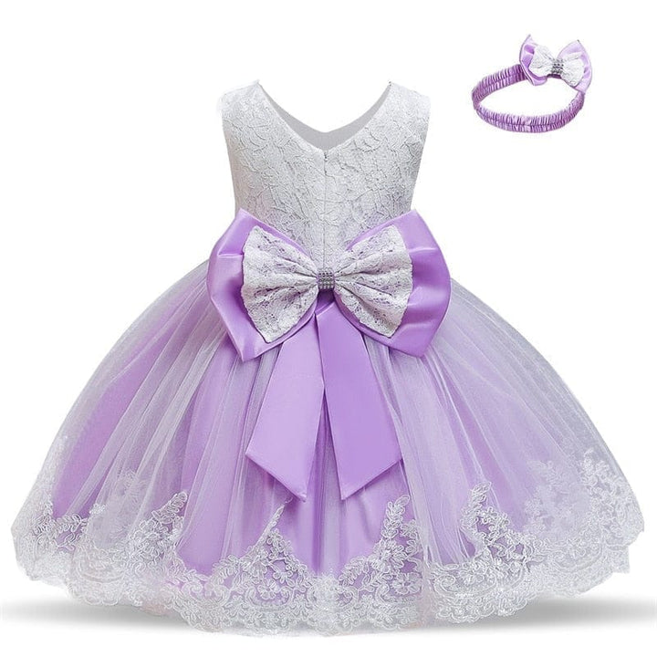 Baby Girl 1st Year Birthday Bow Dress Lace Christening Gown Bennys Beauty World