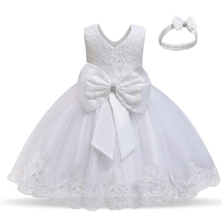 Baby Girl 1st Year Birthday Bow Dress Lace Christening Gown Bennys Beauty World