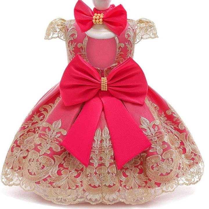 Baby Girl 1st Year Birthday Bow Dress Lace Christening Gown Bennys Beauty World