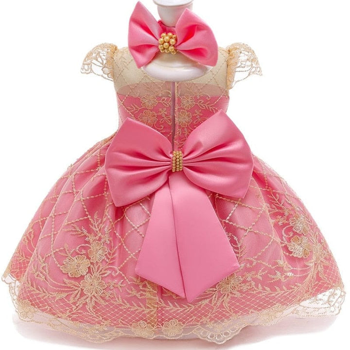 Baby Girl 1st Year Birthday Bow Dress Lace Christening Gown Bennys Beauty World