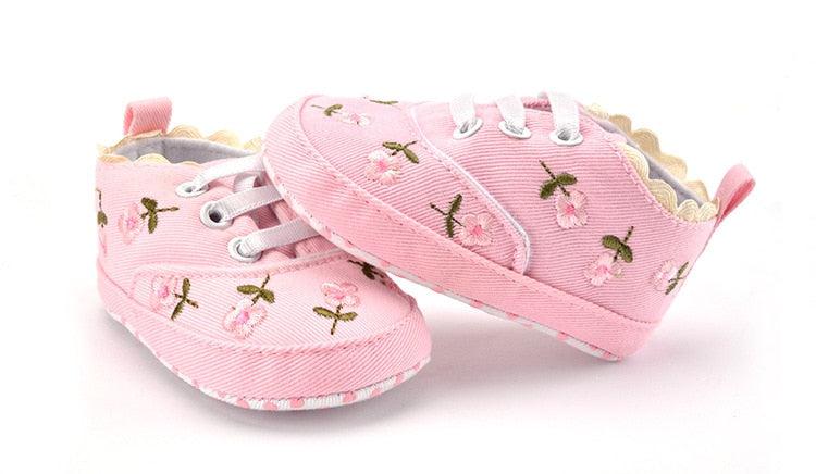 Baby Girl Shoes White Lace Floral Embroidered Soft Shoes Prewalker Shoes Bennys Beauty World