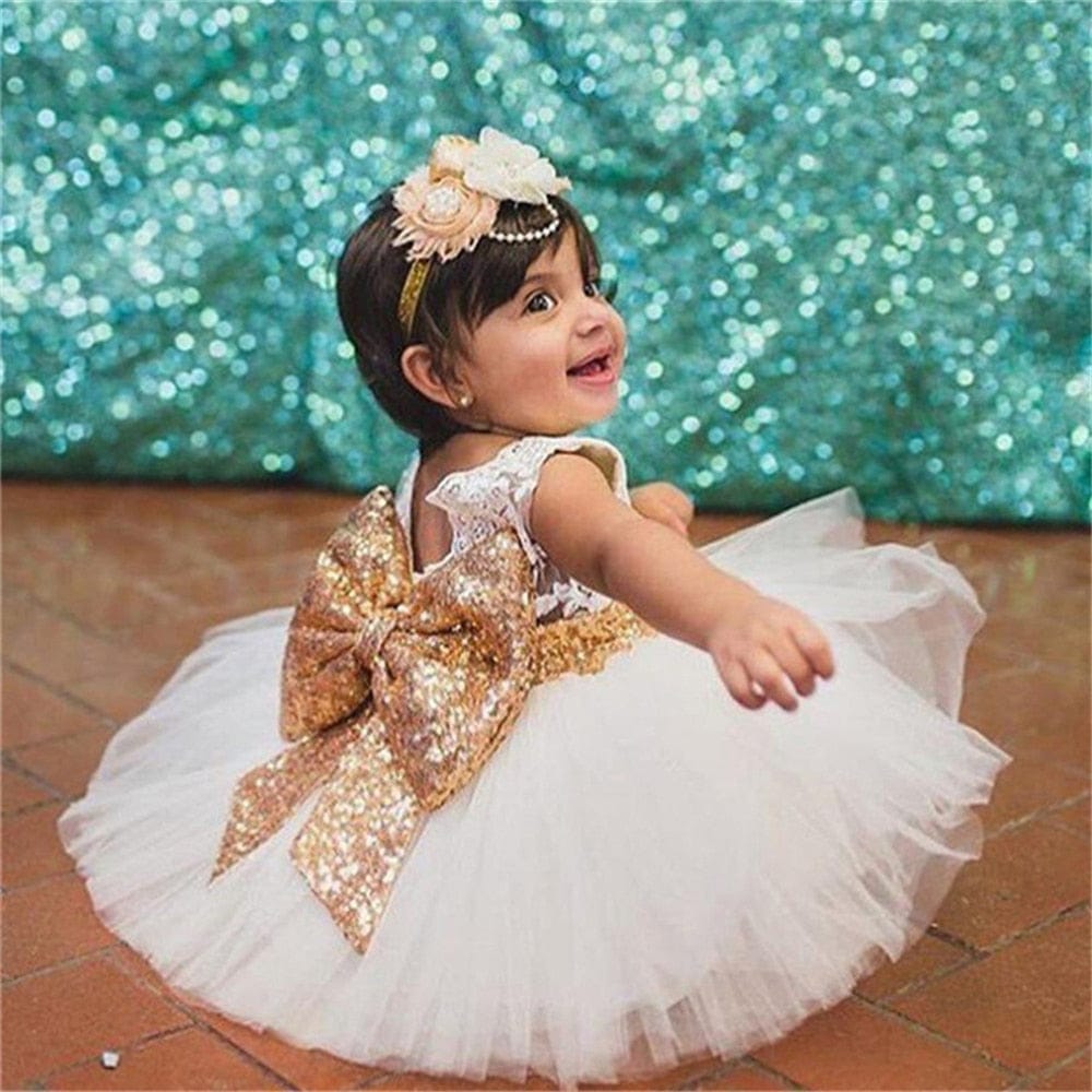 Baby Girl's Christening Gown Lace Sequined Dresses Bennys Beauty World
