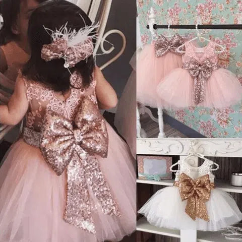 Baby Girl's Christening Gown Lace Sequined Dresses Bennys Beauty World