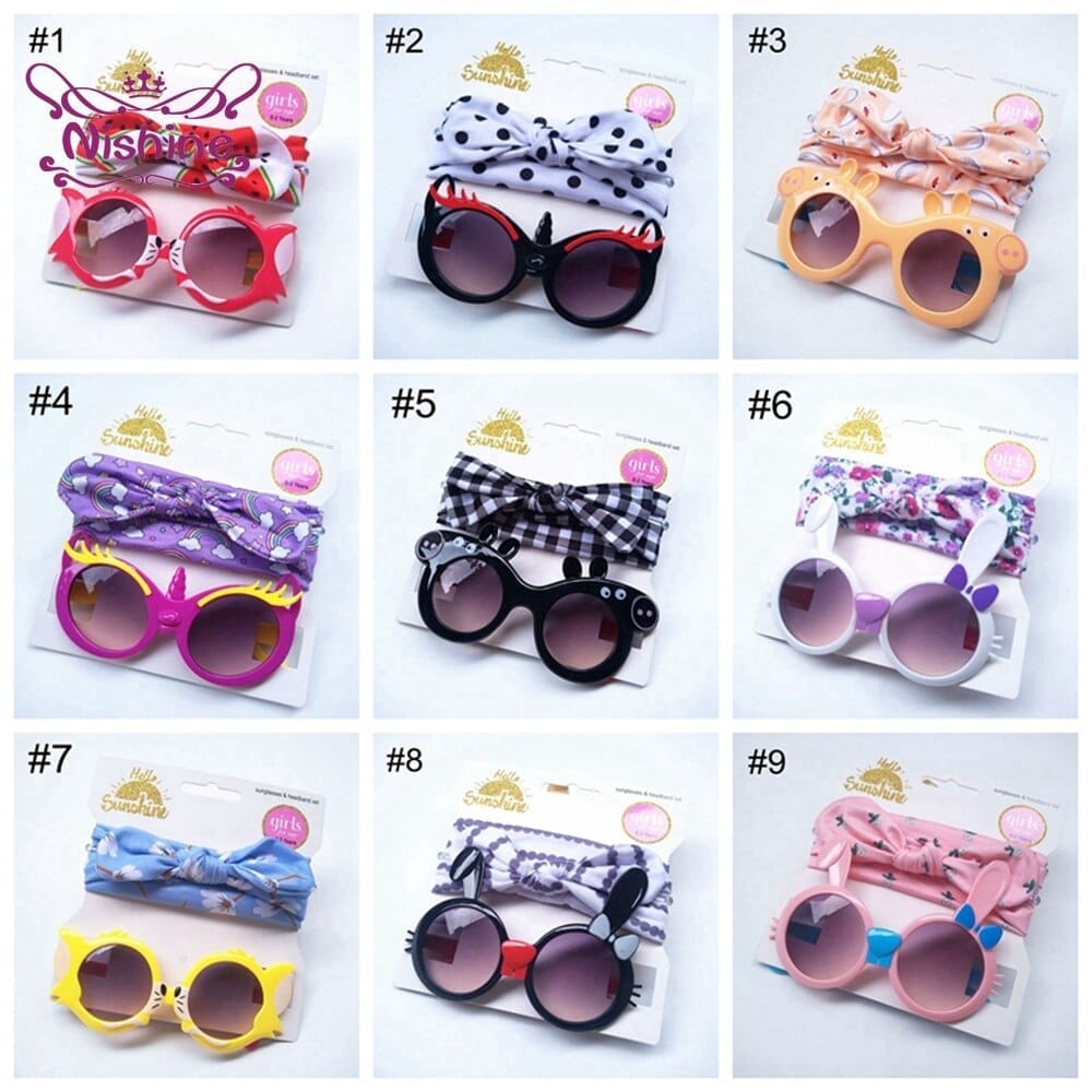 Baby Girls Sunglasses Hair Band Set And Anti-UV Cartoon Glasses Bennys Beauty World