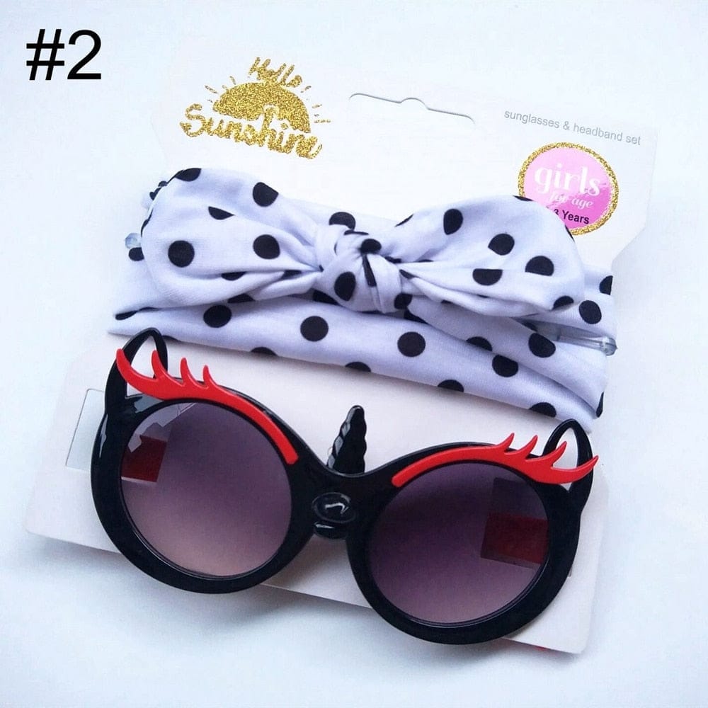 Baby Girls Sunglasses Hair Band Set And Anti-UV Cartoon Glasses Bennys Beauty World