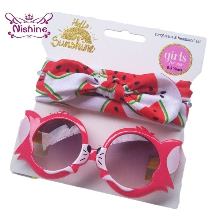 Baby Girls Sunglasses Hair Band Set And Anti-UV Cartoon Glasses Bennys Beauty World