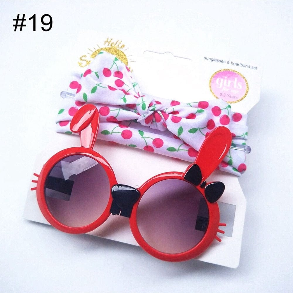 Baby Girls Sunglasses Hair Band Set And Anti-UV Cartoon Glasses Bennys Beauty World