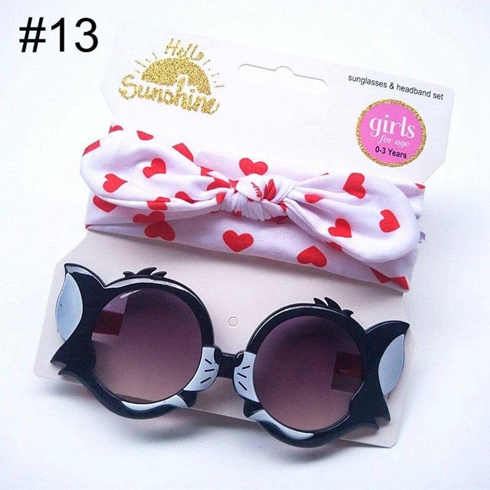 Baby Girls Sunglasses Hair Band Set And Anti-UV Cartoon Glasses Bennys Beauty World