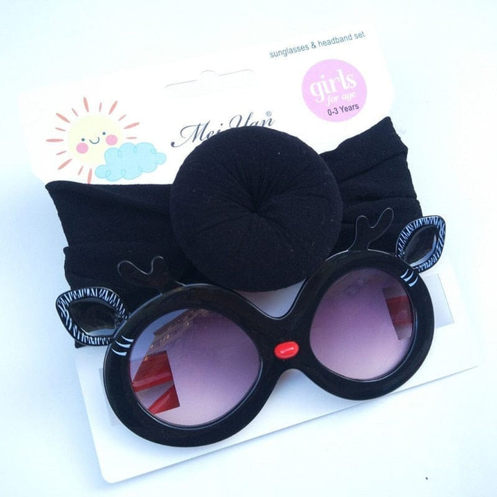 Baby Girls Sunglasses Hair Band Set And Anti-UV Cartoon Glasses Bennys Beauty World