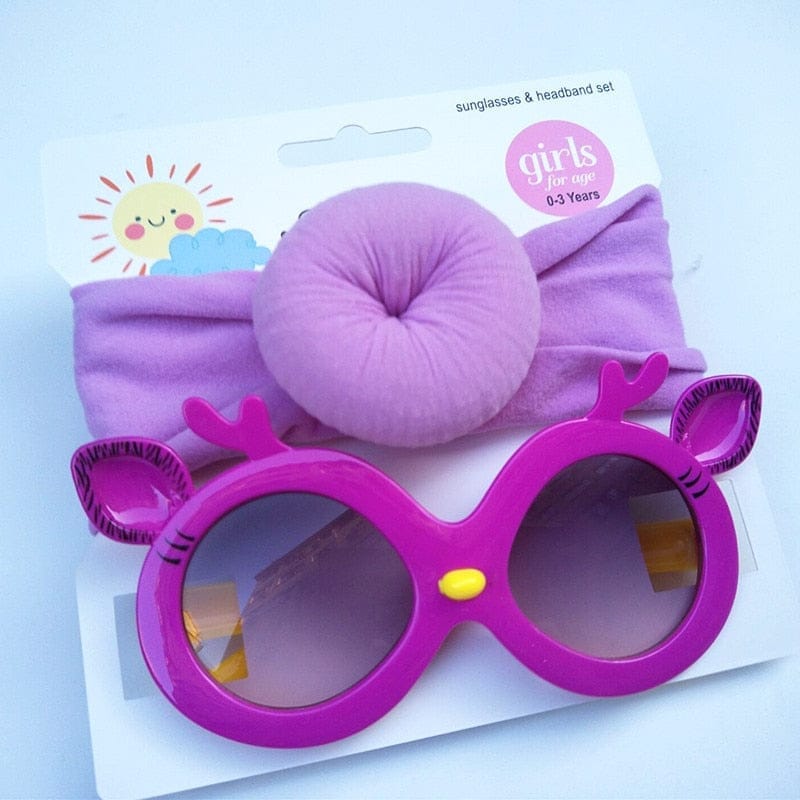 Baby Girls Sunglasses Hair Band Set And Anti-UV Cartoon Glasses Bennys Beauty World