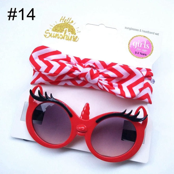 Baby Girls Sunglasses Hair Band Set And Anti-UV Cartoon Glasses Bennys Beauty World