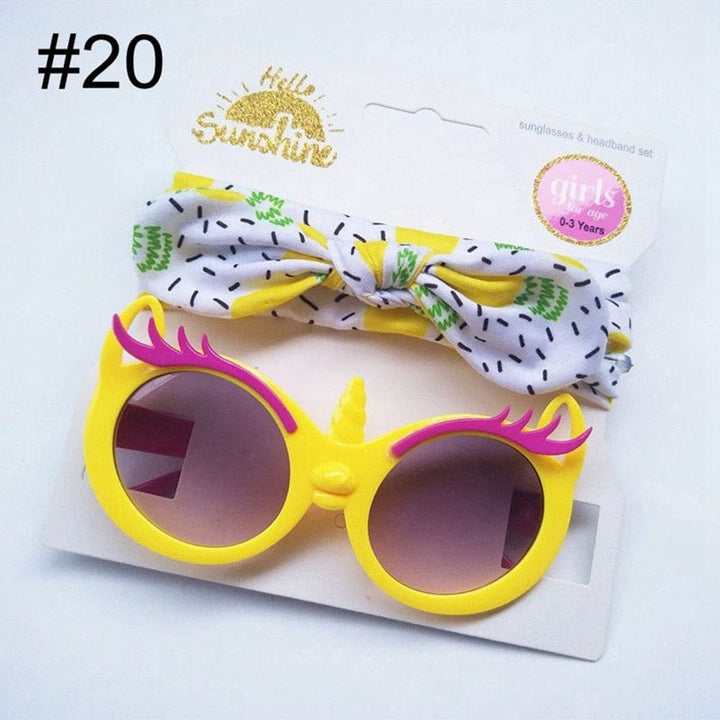 Baby Girls Sunglasses Hair Band Set And Anti-UV Cartoon Glasses Bennys Beauty World