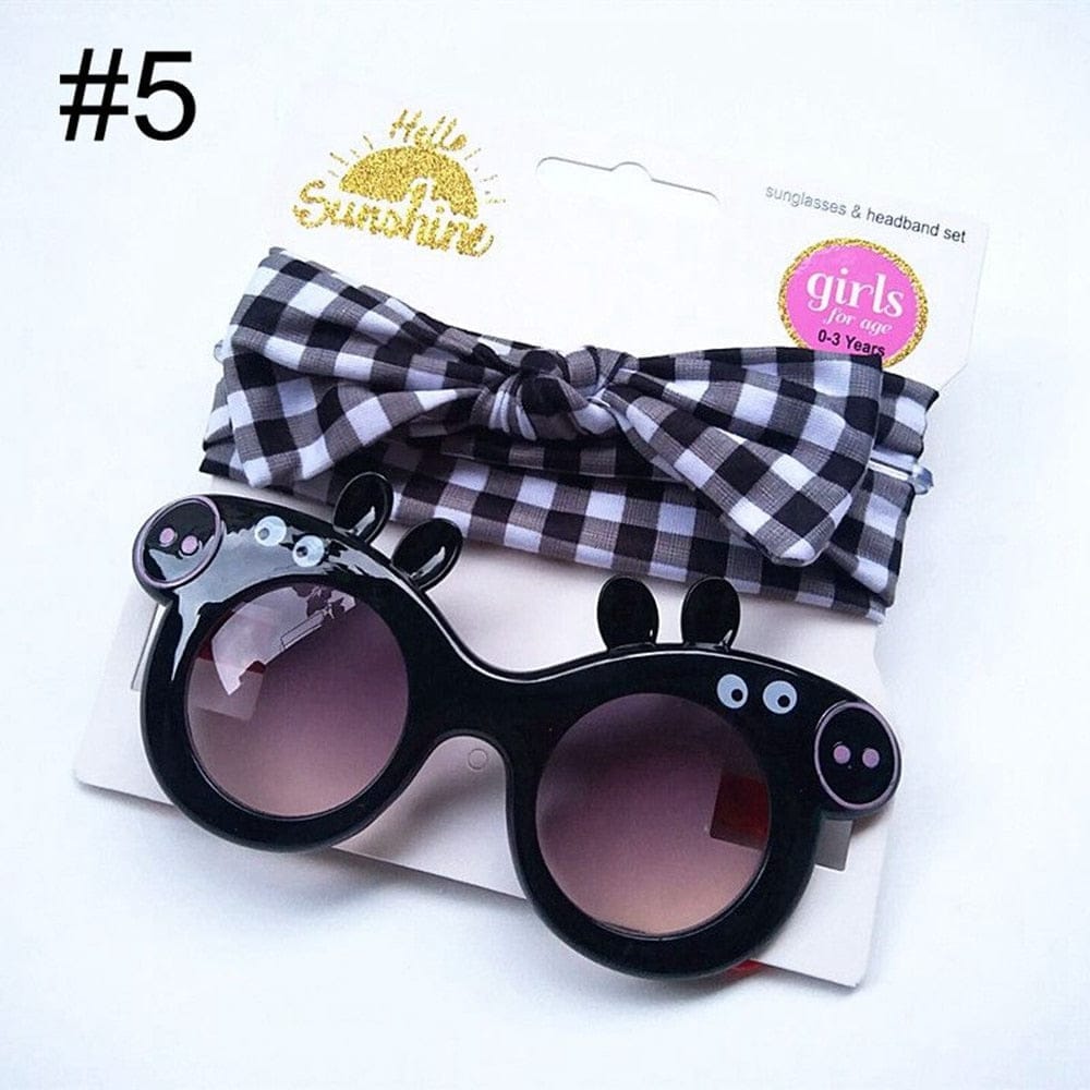 Baby Girls Sunglasses Hair Band Set And Anti-UV Cartoon Glasses Bennys Beauty World