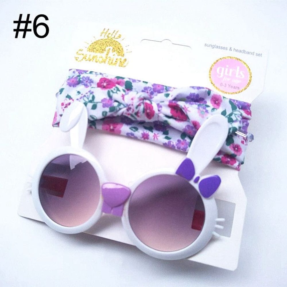 Baby Girls Sunglasses Hair Band Set And Anti-UV Cartoon Glasses Bennys Beauty World