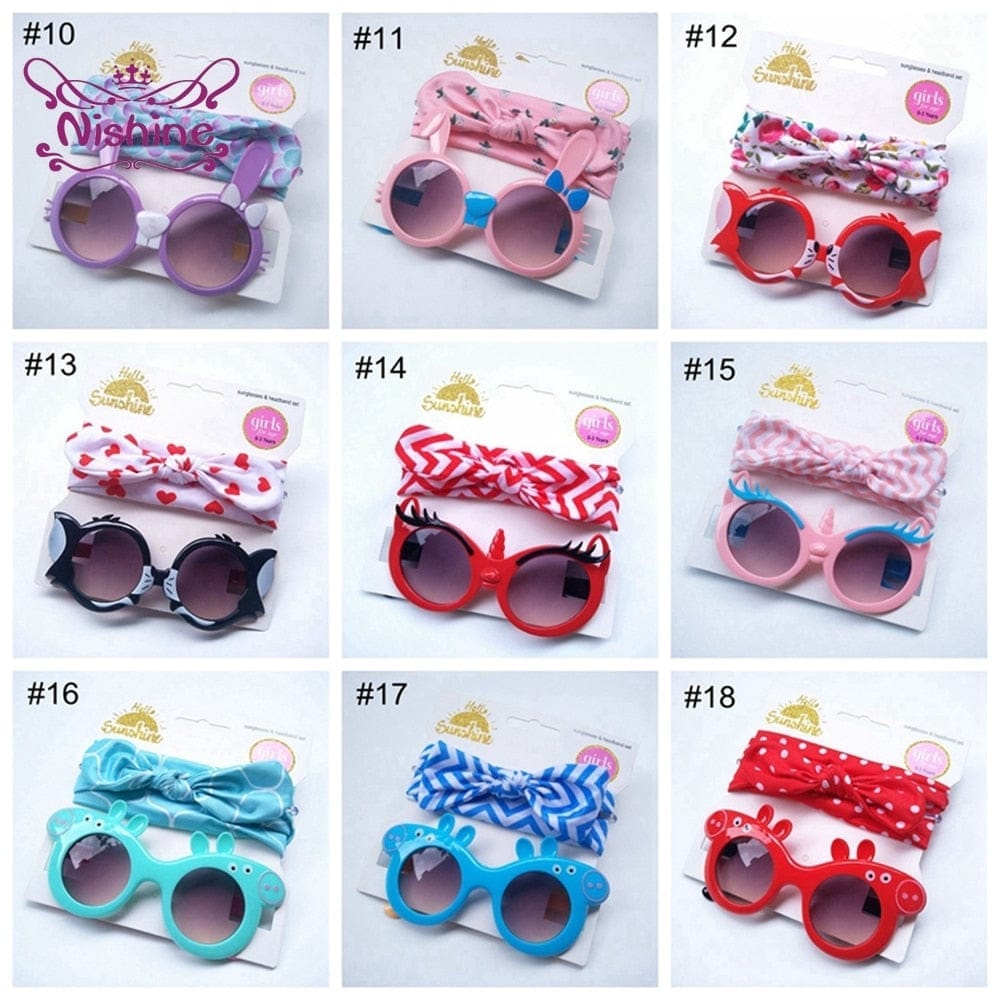 Baby Girls Sunglasses Hair Band Set And Anti-UV Cartoon Glasses Bennys Beauty World