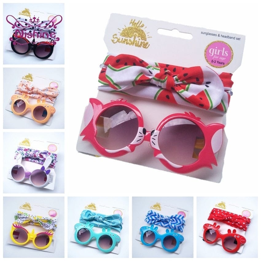 Baby Girls Sunglasses Hair Band Set And Anti-UV Cartoon Glasses Bennys Beauty World