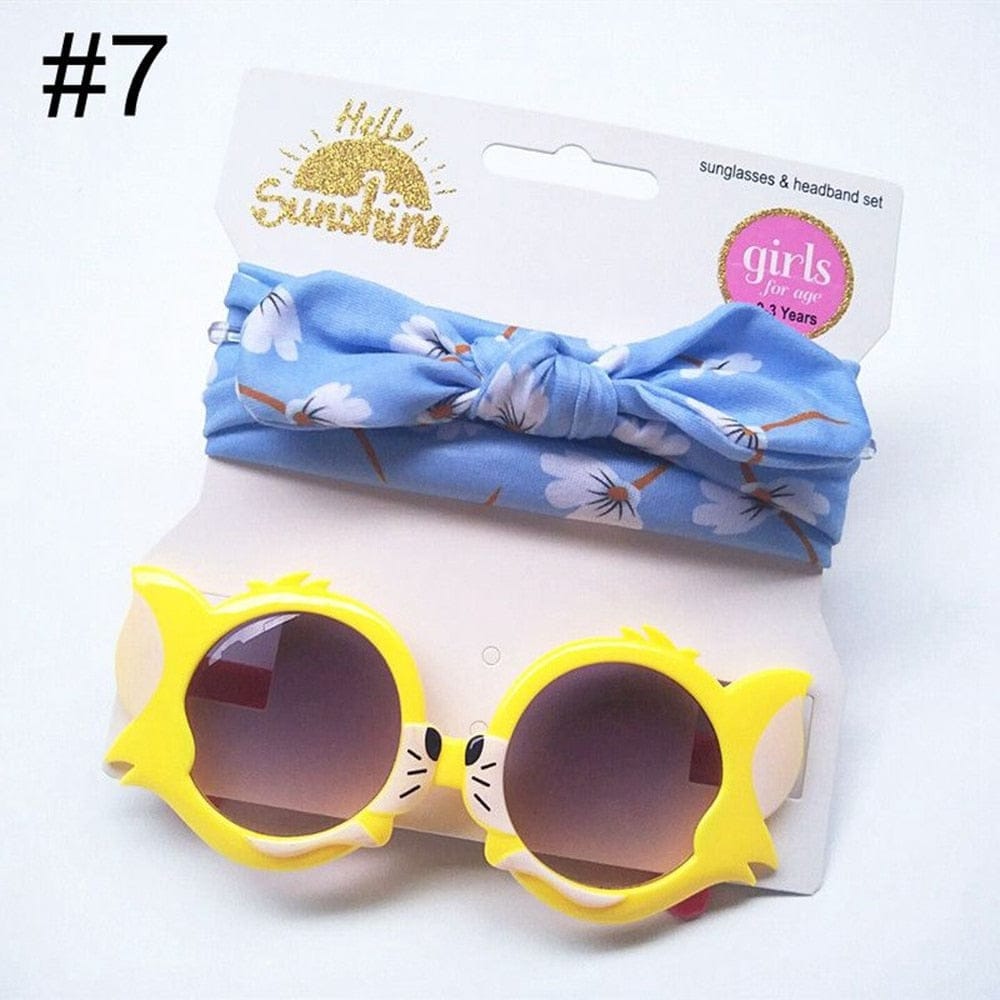 Baby Girls Sunglasses Hair Band Set And Anti-UV Cartoon Glasses Bennys Beauty World