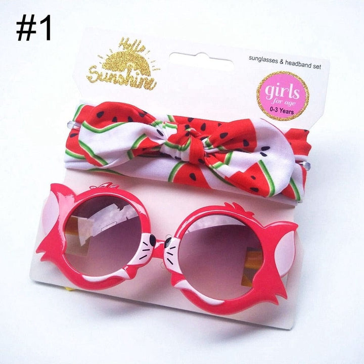 Baby Girls Sunglasses Hair Band Set And Anti-UV Cartoon Glasses Bennys Beauty World