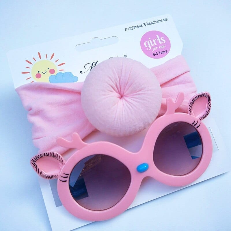 Baby Girls Sunglasses Hair Band Set And Anti-UV Cartoon Glasses Bennys Beauty World