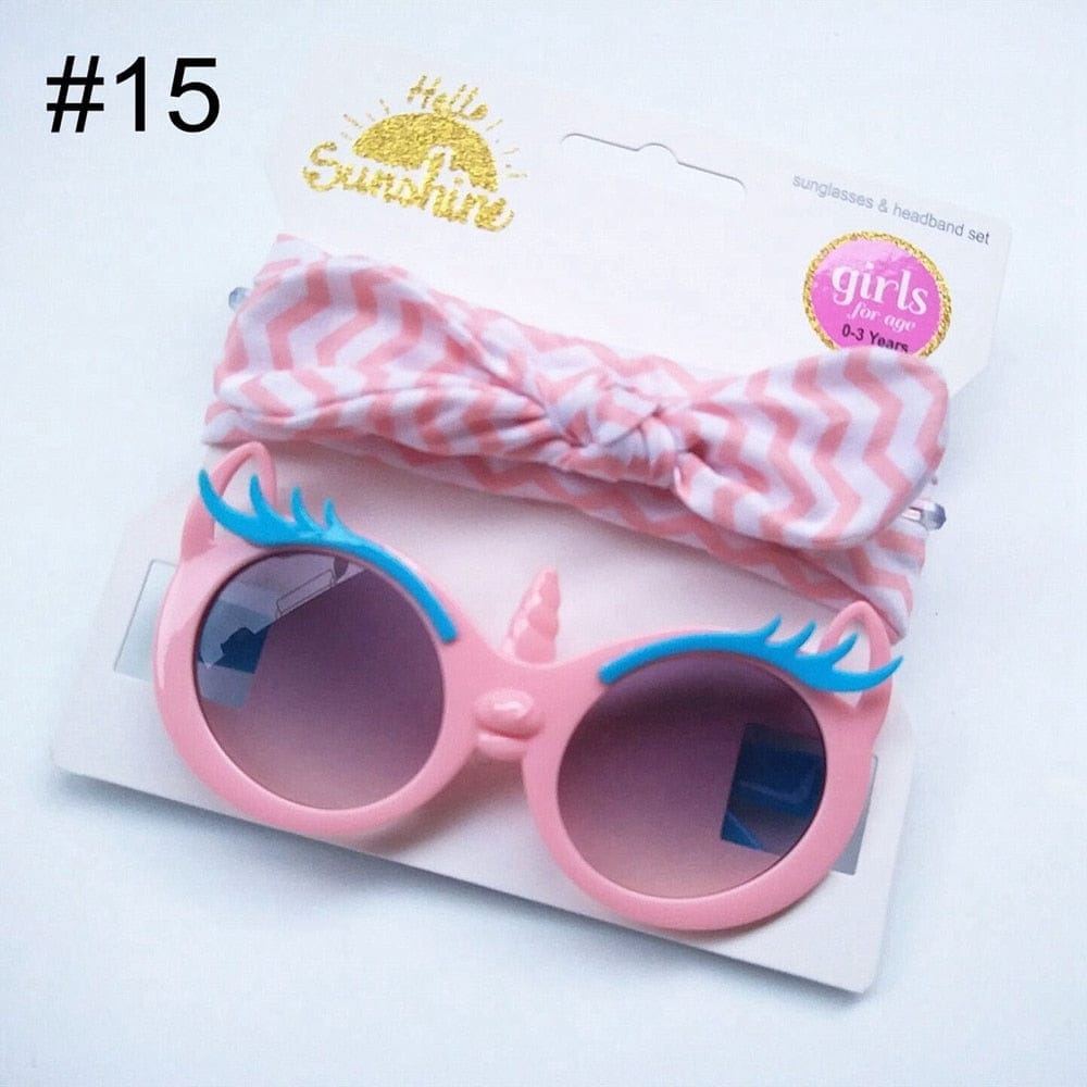 Baby Girls Sunglasses Hair Band Set And Anti-UV Cartoon Glasses Bennys Beauty World