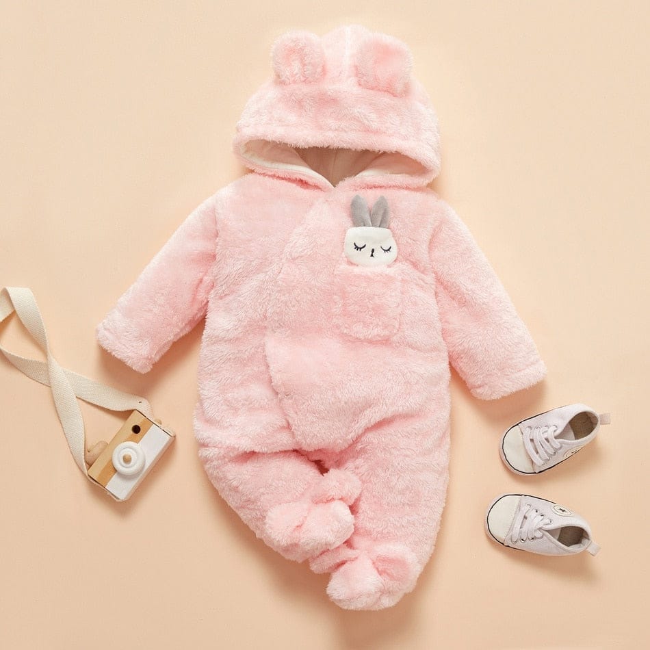 Baby Solid Fleece Hooded Jumpsuit Bennys Beauty World