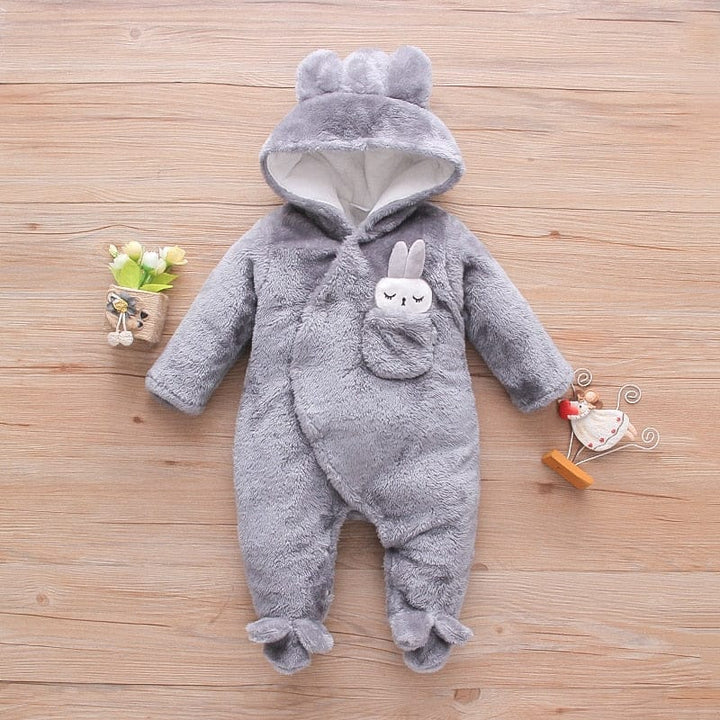 Baby Solid Fleece Hooded Jumpsuit Bennys Beauty World