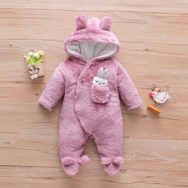 Baby Solid Fleece Hooded Jumpsuit Bennys Beauty World