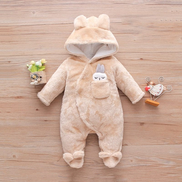 Baby Solid Fleece Hooded Jumpsuit Bennys Beauty World