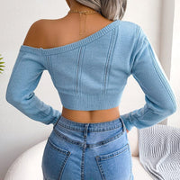 Bare Shoulders Knitted Sweater Women Long Sleeve Short Pullover Clothes Bennys Beauty World