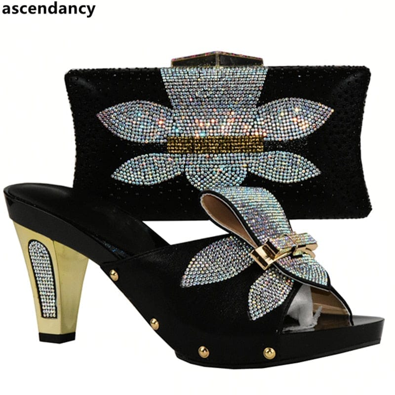 Black Color Shoe and Matching Bag for Nigeria Party African Shoes Bennys Beauty World