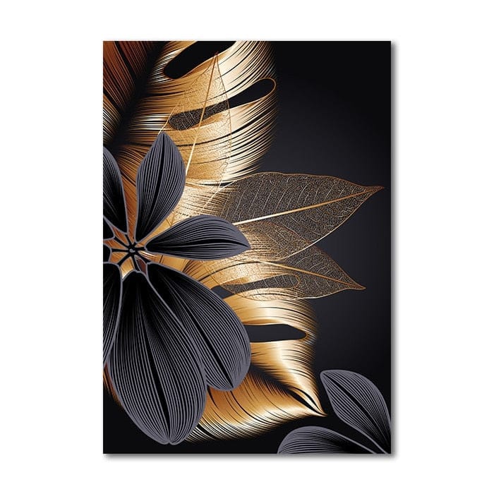 Black Golden Plant Leaf Canvas Poster Print Modern Home Décor BENNYS 