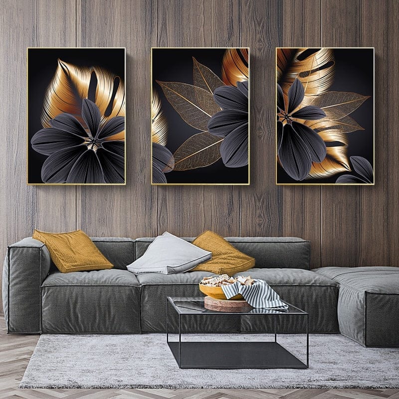 Black Golden Plant Leaf Canvas Poster Print Modern Home Décor BENNYS 