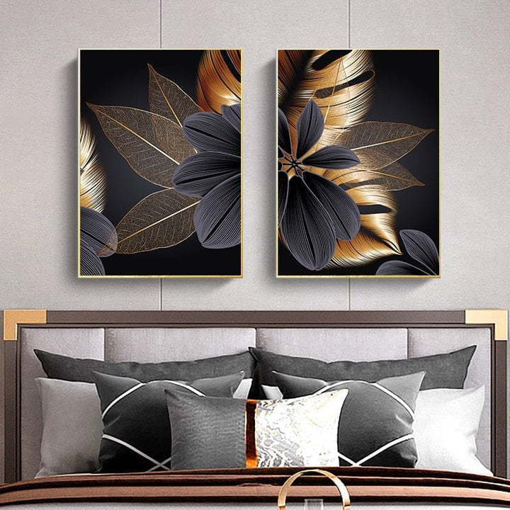 Black Golden Plant Leaf Canvas Poster Print Modern Home Décor BENNYS 