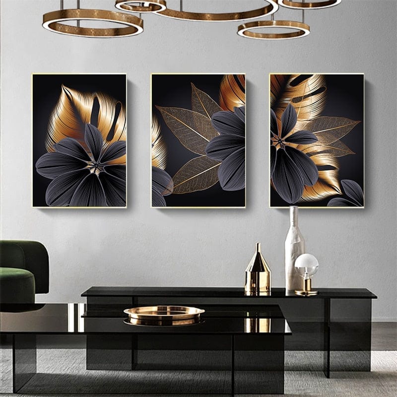 Black Golden Plant Leaf Canvas Poster Print Modern Home Décor BENNYS 