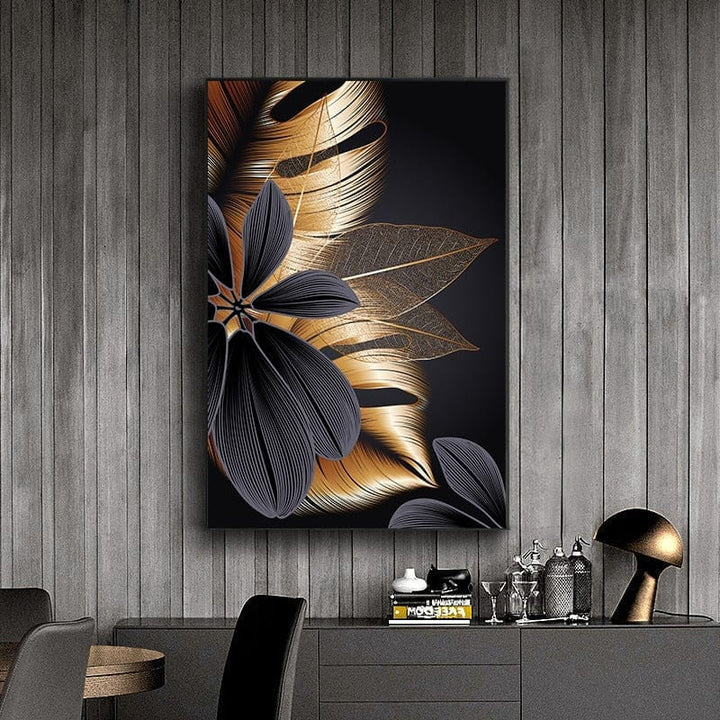 Black Golden Plant Leaf Canvas Poster Print Modern Home Décor BENNYS 