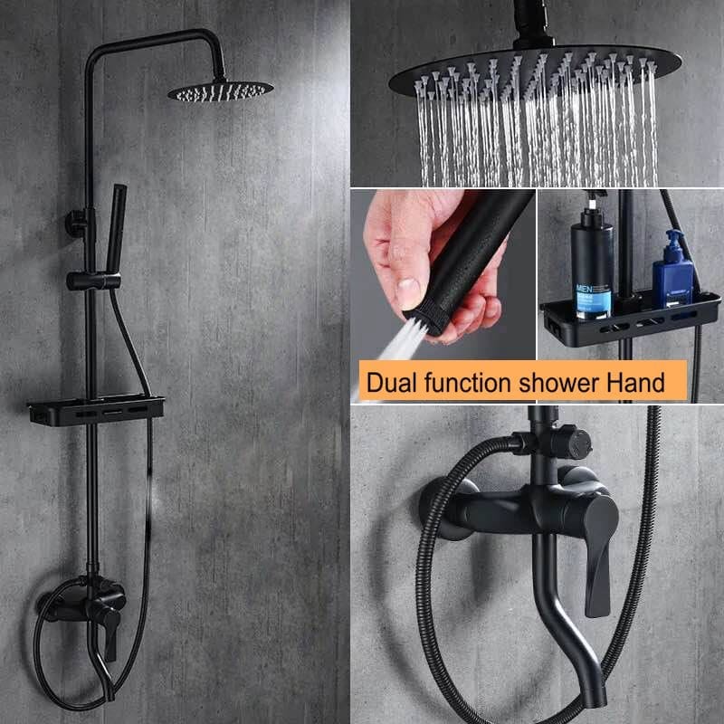 Black Rainfall Shower Faucets Set Wall Mounted Rain Shower Faucet Storage Bennys Beauty World