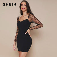Black Rushed Sheer Sleeve Body-con Dress For Women Bennys Beauty World