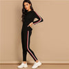 Black Striped Tape Tee Pants Long Sleeve Round Neck Top and Pants Bennys Beauty World