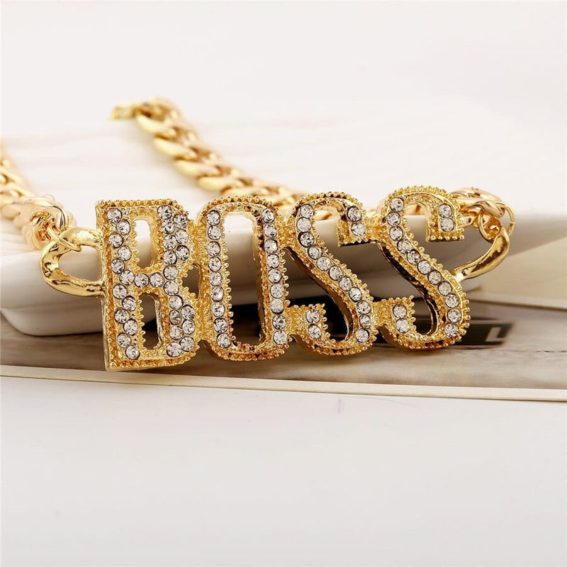 Bling Crystal Letter Boss Pendant Necklaces Bennys Beauty World